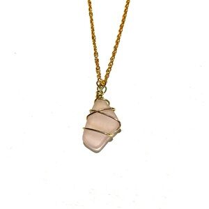 Hand Crafted 18K Plated Gold Wire Wrapped Sea Glass Necklace